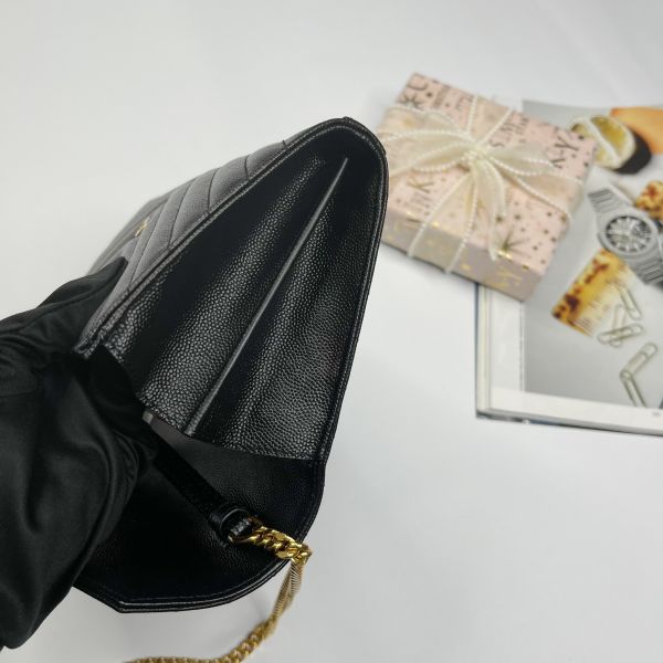 【12期0利率】YSL WOC 魚子醬鍊包 金扣22.5CM【英國購證】【99成新】 