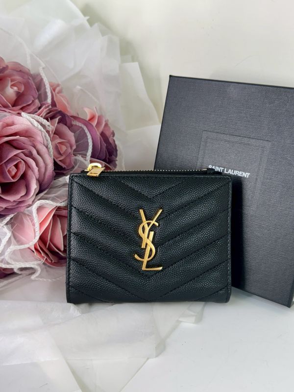 【分期0利率】YSL 魚子醬照片夾層兩折短夾【99成新】 