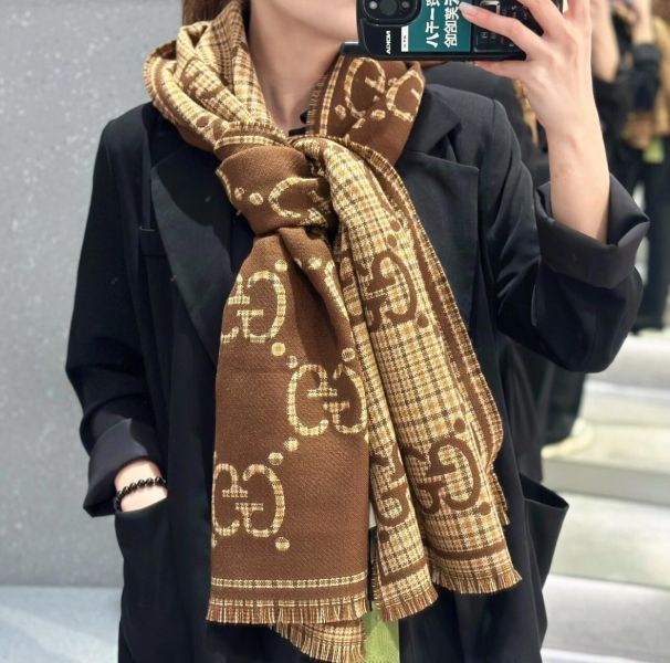 【12期0利率】GUCCI 格紋GG羊毛圍巾【全新閒置】 