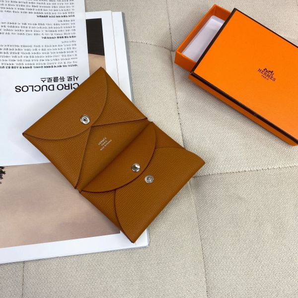 【12期0利率】【全新品】Hermes Calvi Duo卡片套 EPSOM 37GOLD/銀扣【現金價21000】 