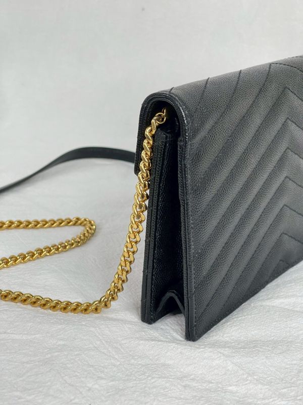 【分期0利率】YSL WOC 魚子醬鍊包黑金 19.5CM【95成新】 