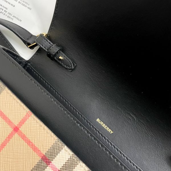 【12期0利率】【全新品】BURBERRY 斜挎Vintage 格紋拼皮革Penny包-黑 