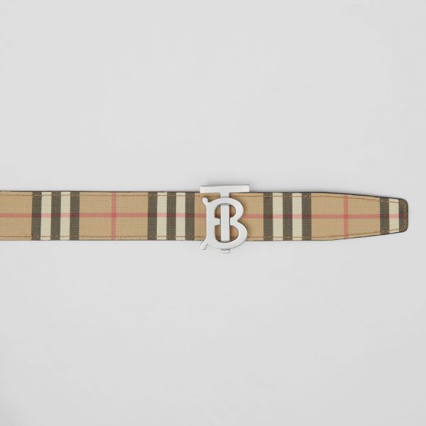 【12期0利率】【全新品】BURBERRY  TB 扣頭 格紋雙面用皮帶 3.5公分 男女可用【現金價12000】 