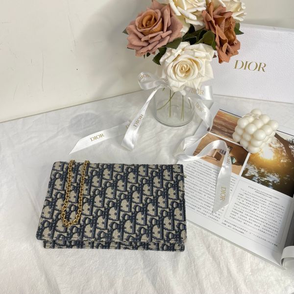 【9成新】【12期0利率】Dior Oblique 緹花Saddle鏈帶斜背包 