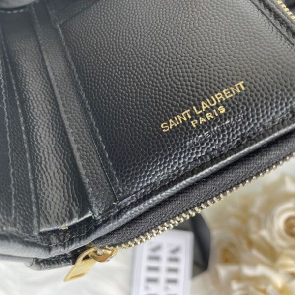 【12期0利率】【二手】YSL 魚子醬衍縫拉鍊對折 6 卡零錢袋短夾 
