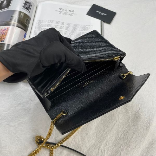 【12期0利率】YSL WOC 魚子醬鍊包黑金 19.5CM【95成新】 
