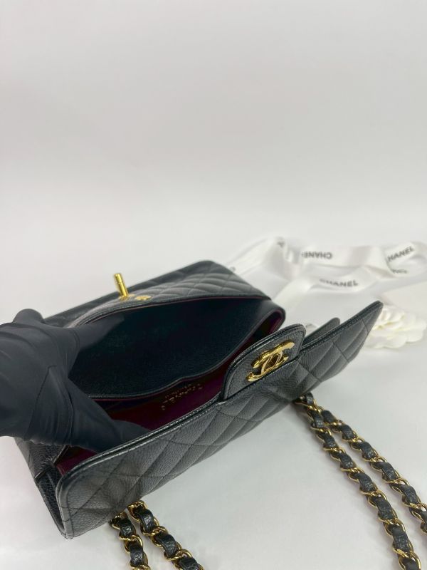 【95成新】CHANEL CF23黑色金扣荔枝防刮牛皮 