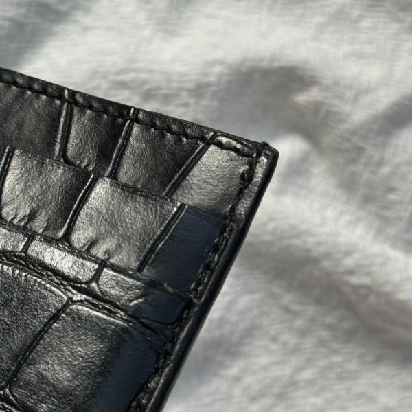 【12期0利率】BALENCIAGA  黑色霧面鱷魚壓花小牛皮現金卡包【全新閒置】 