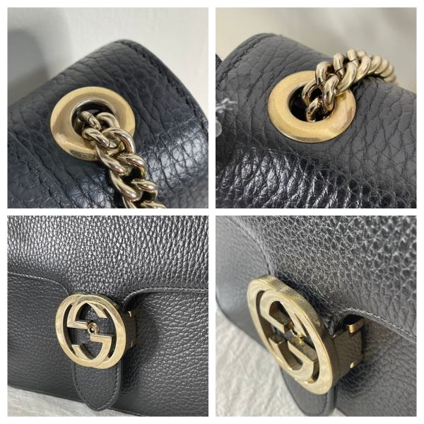【12期0利率】GUCCI 雙G扣 荔枝牛皮雙層鍊條斜背包【9成新】 