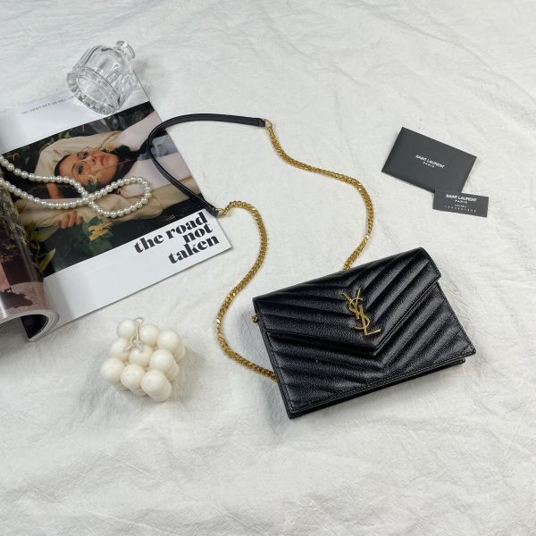 【12期0利率】YSL WOC 魚子醬鍊包黑金 19.5CM【95成新】 