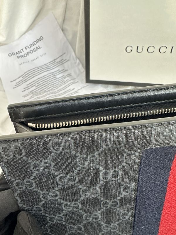 【12期0利率】GUCCI GG Supreme 紅藍WEB織帶手拿包【9成新】 