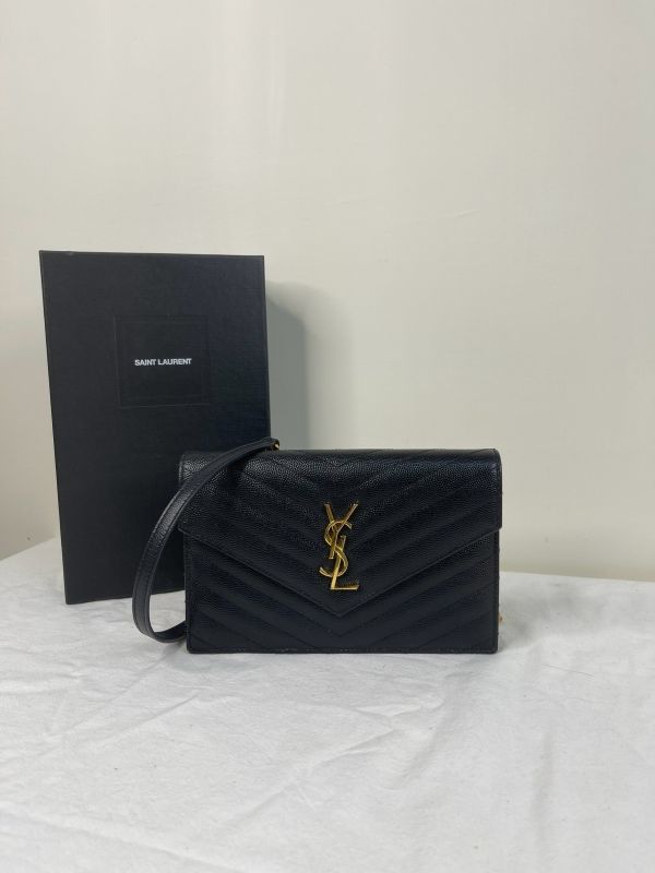 【分期0利率】YSL WOC 魚子醬鍊包黑金 19.5CM【95成新】 