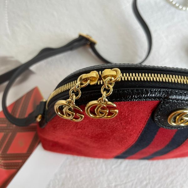【分期0利率】GUCCI OPHIDIA 深紅麂皮貝殼包【9成新】 