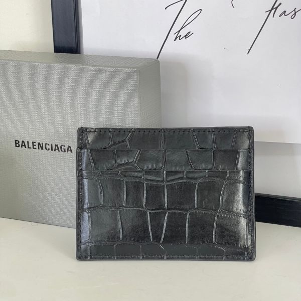 【12期0利率】BALENCIAGA  黑色霧面鱷魚壓花小牛皮現金卡包【全新閒置】 
