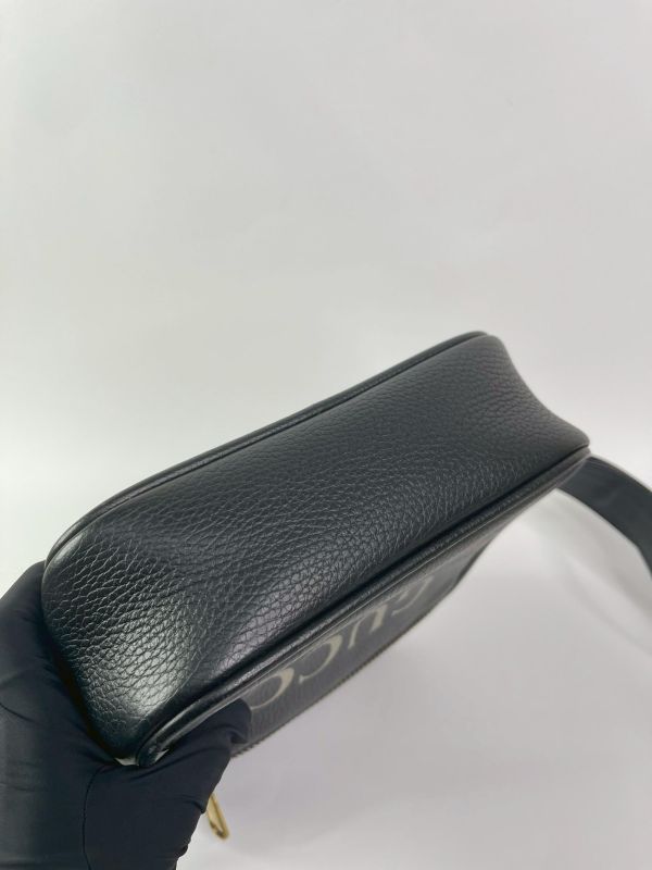 【9成新】GUCCI 復古印刷LOGO牛皮斜背包 