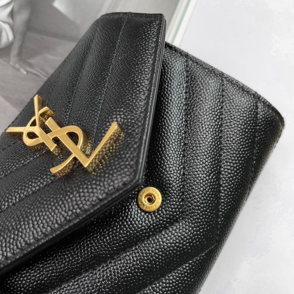 【12期0利率】【現金價】YSL 粒面壓紋皮革信封卡片夾 