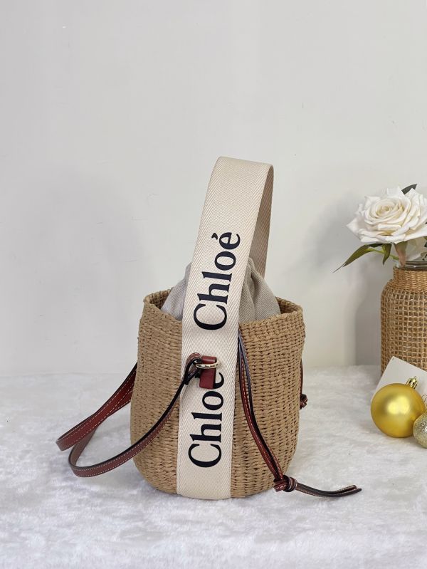 【95成新】Chloe 草編束口圓筒包 