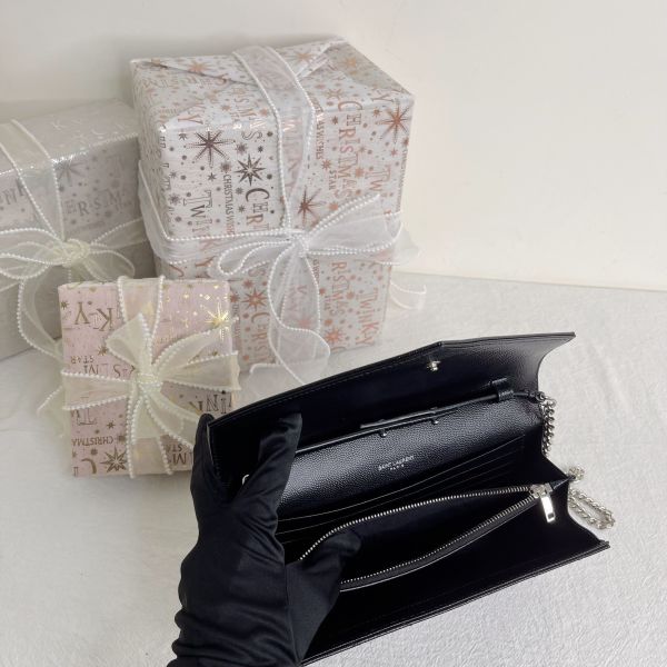 【12期0利率】YSL WOC 魚子醬鍊包 銀扣22.5CM【台灣購證】【95成新】 