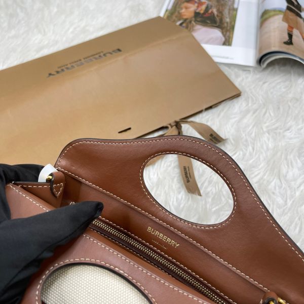 【12期0利率】BURBERRY 帆布拼接皮革口袋包【95成新】 