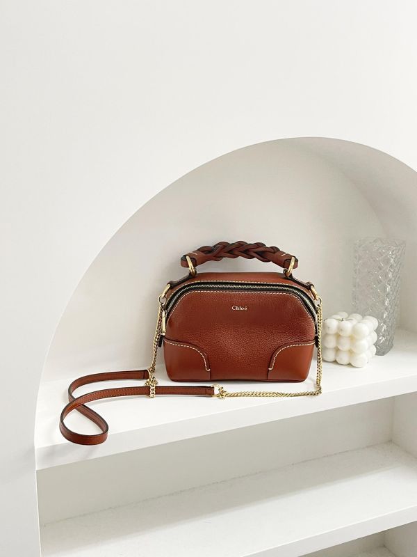 【9成新】CHLOE MINI DARIA 手工編織提把金屬鍊手提兩用包 