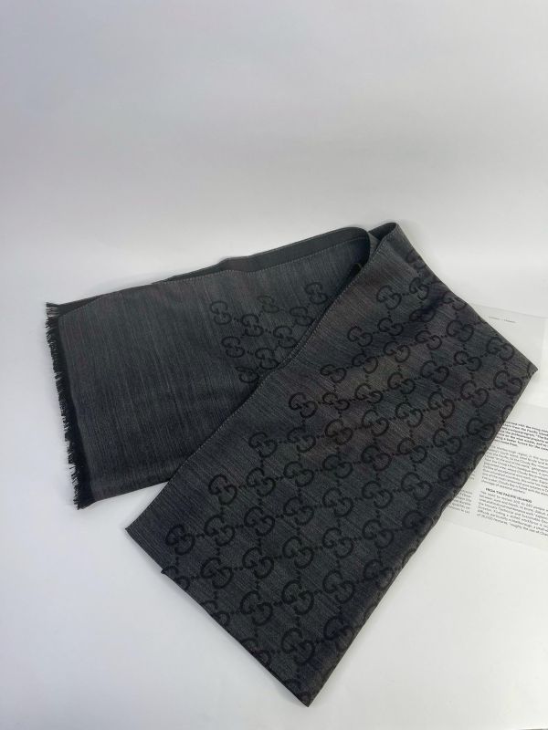 【全新品】GUCCI GG緹花雙色羊毛混絲流蘇圍巾 