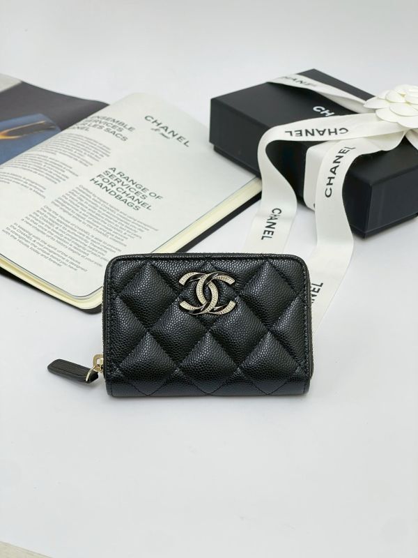 【閒置新品】CHANEL 琺瑯水鑽雙C拉鍊零錢卡包 