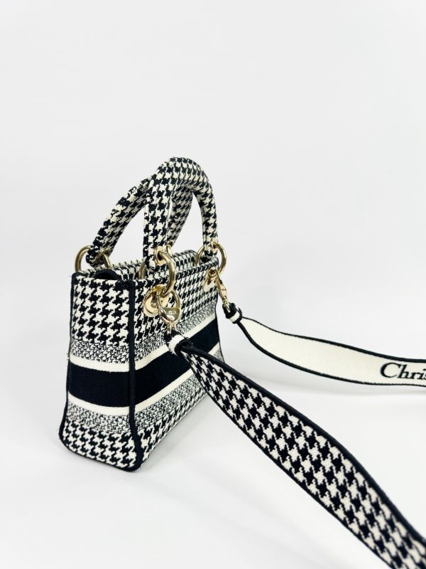【9成新】DIOR 迷你黛妃包  千鳥格紋刺繡 