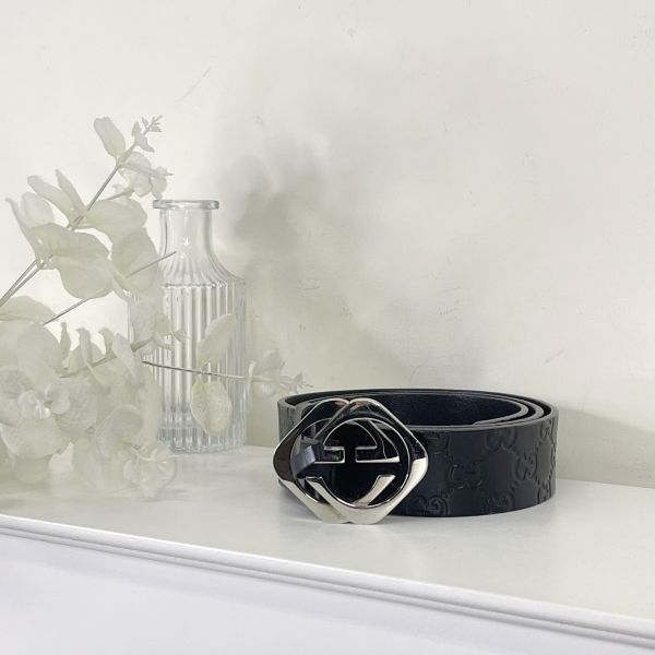 【12期0利率】GUCCI GUCCISIMA GG壓紋皮帶 95CM【9成新】 