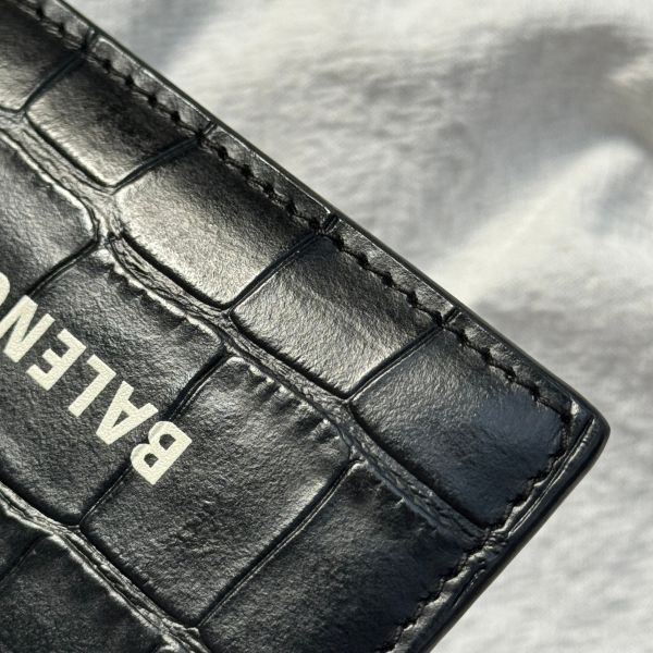 【12期0利率】BALENCIAGA  黑色霧面鱷魚壓花小牛皮現金卡包【全新閒置】 
