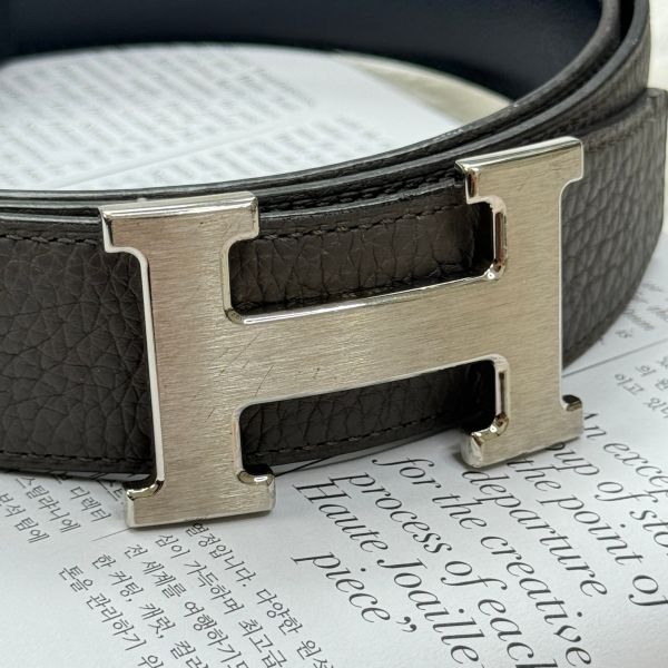 【12期0利率】HERMES 銀頭雙面用皮帶 32MM  100CM【9成新】 