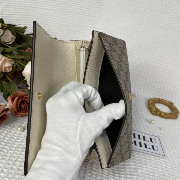 【全新閒置品】【12期0利率】gucci 皮革拼接翻蓋長夾 白皮革拼老花 