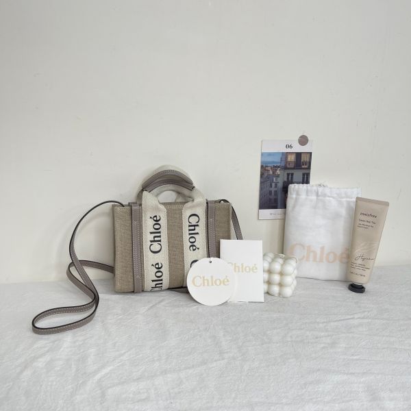 【12期0利率】CHLOE WOODY TOTE 迷你 灰紫色【99新】 