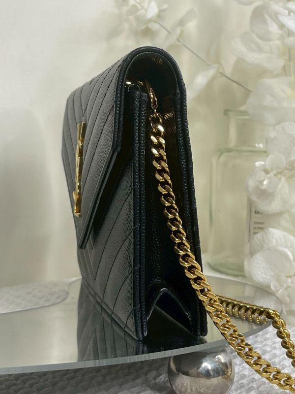 【分期0利率】YSL WOC 魚子醬鍊包黑金 19.5CM【95成新】 