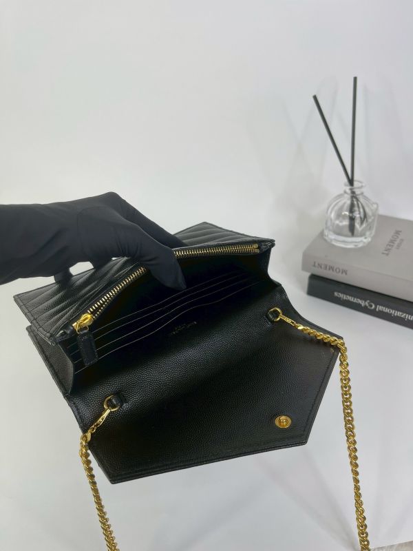 【9成新】YSL WOC 魚子醬鍊包黑金 19.5CM 