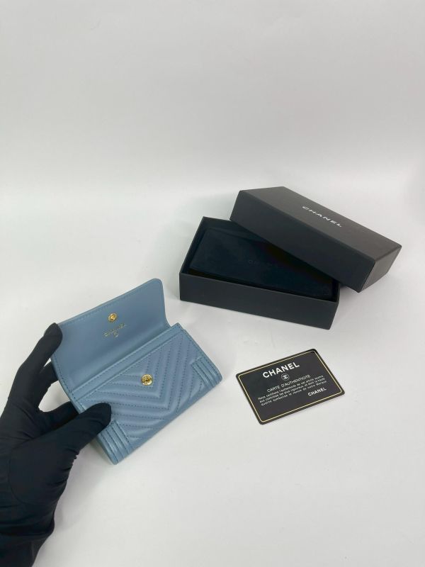 【未使用閒置品】CHANEL BOY山形紋翻蓋卡包 