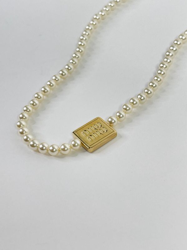 【全新品】MIUMIU 珍珠金屬頸鍊 