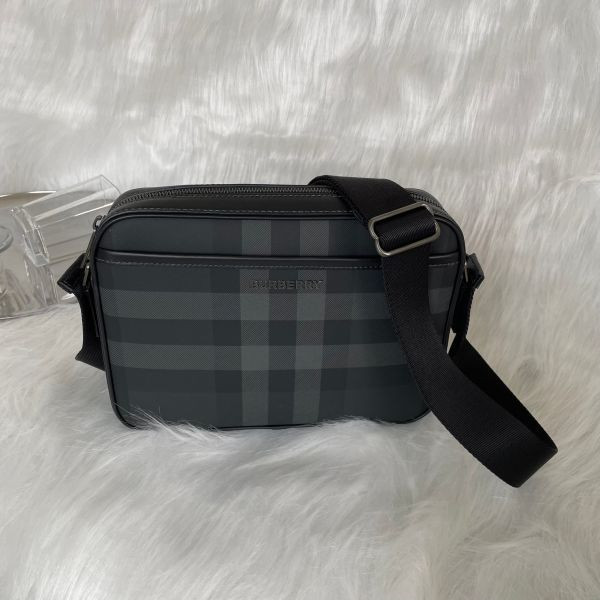 【12期0利率】【全新品】BURBERRY  Muswell炭灰格紋單肩包 