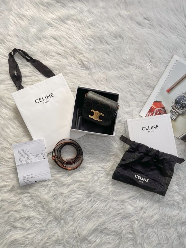 【分期0利率】CELINE 凱旋門帆布及小牛皮迷你翻蓋包【未使用閒置品】 