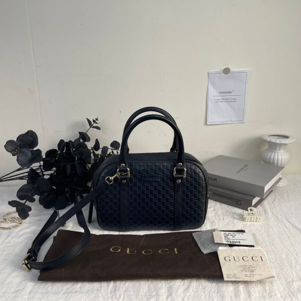 【12期0利率】GUCCI Guccissima小LOGO牛皮兩用保齡球包【九成新】 