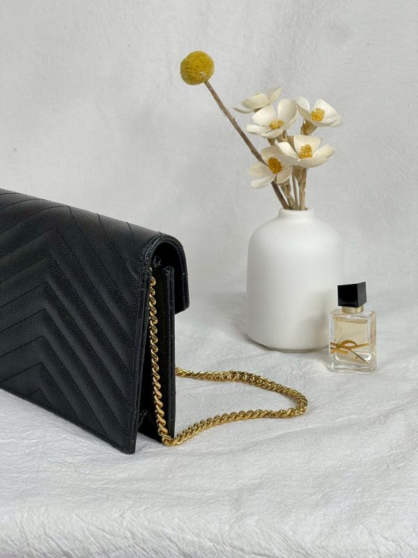 【分期0利率】YSL WOC 魚子醬鍊包黑金 19.5CM【95成新】 