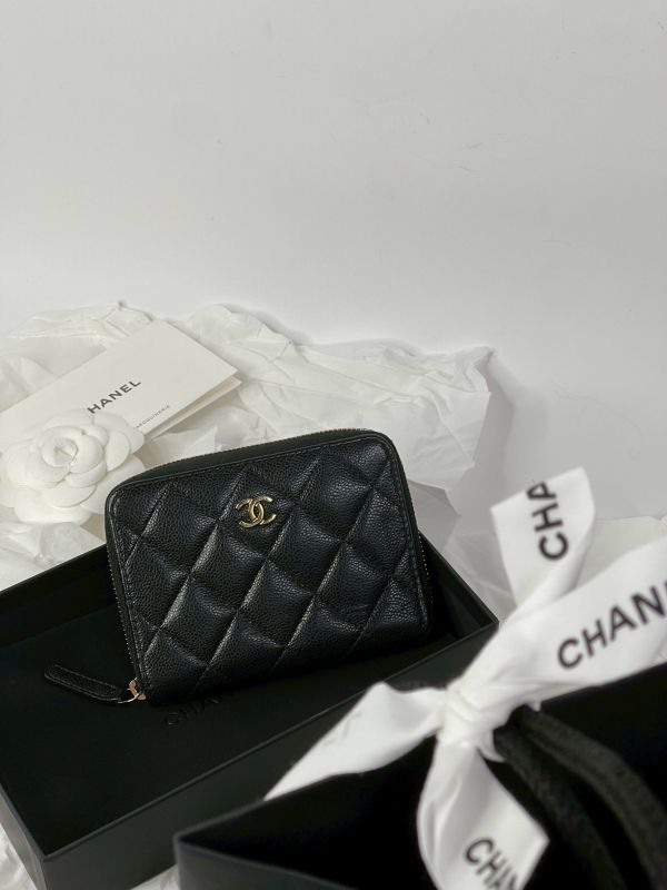 【分期0利率】CHANEL 魚子醬拉鍊對開短夾【9成新】 