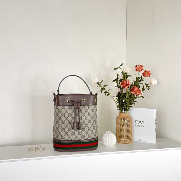 【12期0利率】【全新品】GUCCI OPHIDIA 紅綠織帶小號水桶包【現金價42000】 