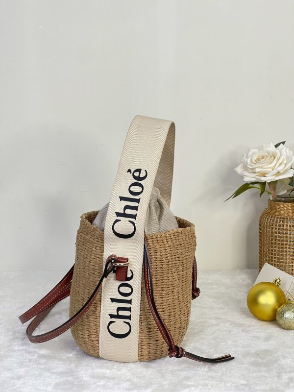 【95成新】Chloe 草編束口圓筒包 