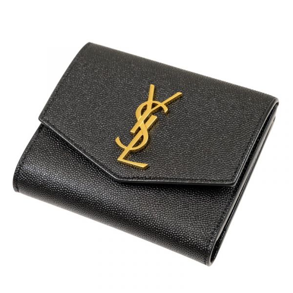 【6期0利率】YSL 牛皮雙層扣式短夾 金扣 