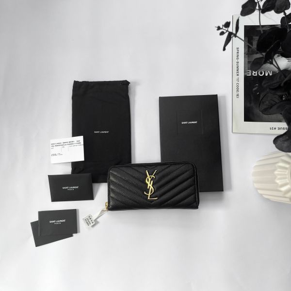 【12期0利率】 YSL魚子醬拉鍊長夾【9成新】 