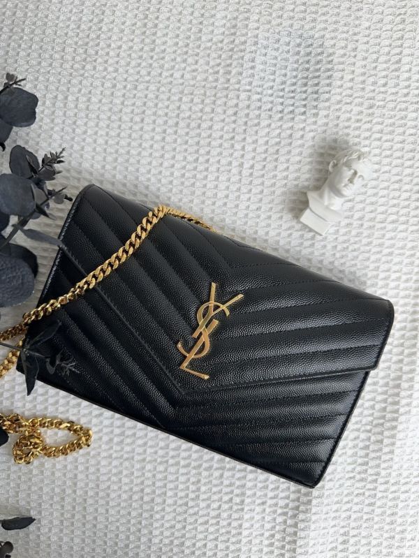 【12期0利率】YSL WOC 魚子醬鍊包 金扣22.5CM【95成新】 