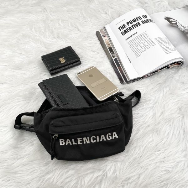【12期0利率】 BALENCIAGA  WHEEL 經典刺繡 LOGO 尼龍拉鍊胸腰包【85成新】 