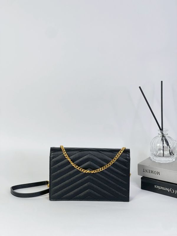 【9成新】YSL WOC 魚子醬鍊包黑金 19.5CM 