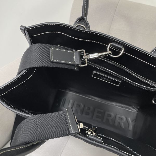 【12期0利率】【全新品】【現金價】BURBERRY 大號格紋拚皮革托特包 可肩背手提兩用 