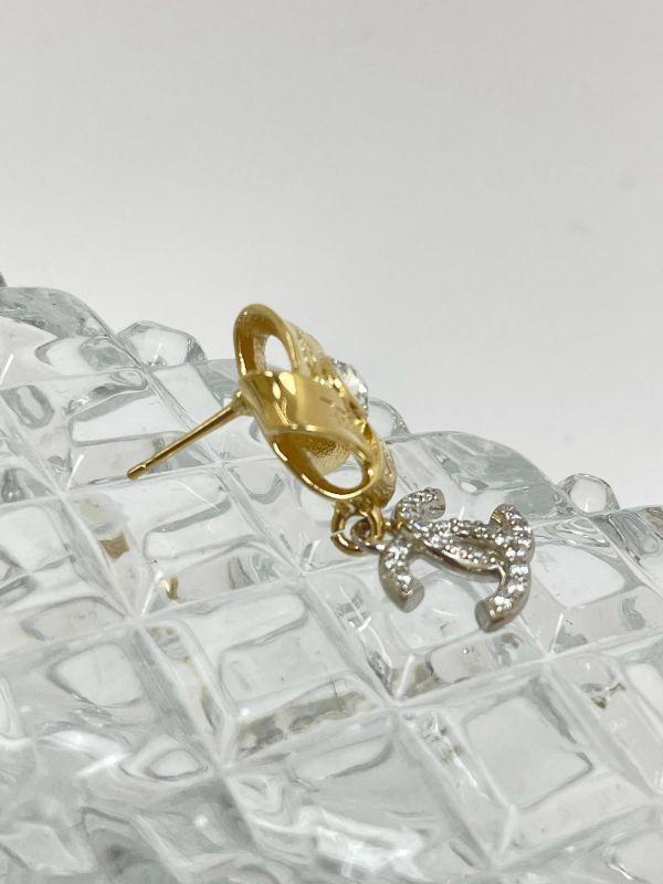 【全新品】CHANEL 25A  雙色水鑽CC吊墜耳環 